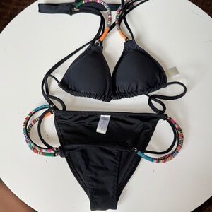 Agua Bendita Black Bikini with Multicolor Straps